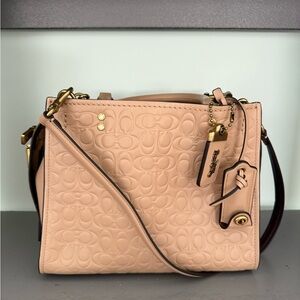 Coach Embossed Tan Leather Rogue Shoulder Bag